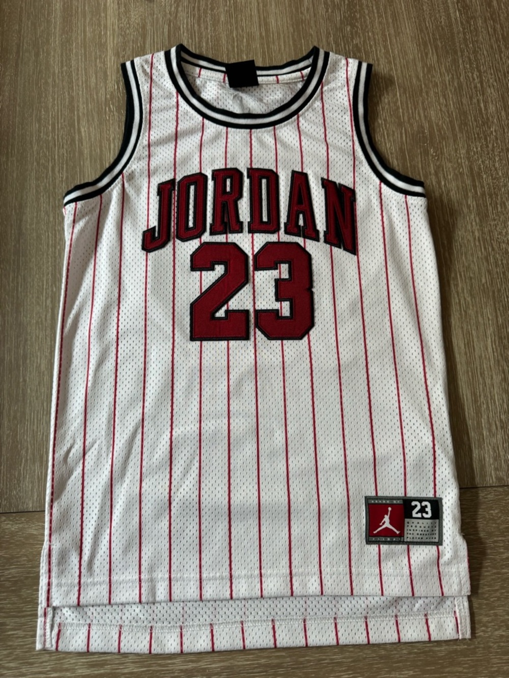 Jordan White Jersey with Red Pinstripes and Black Accents- like new